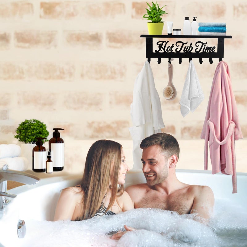 Topspeeder Hot Tub Towel Rack 8 Hooks Hot Tub Accessories with Shelf Bathroom Towel Holder Organizer Outdoor Wall Mount Decor in Bath Hot Spring Swim Pool Hotel - Image 5